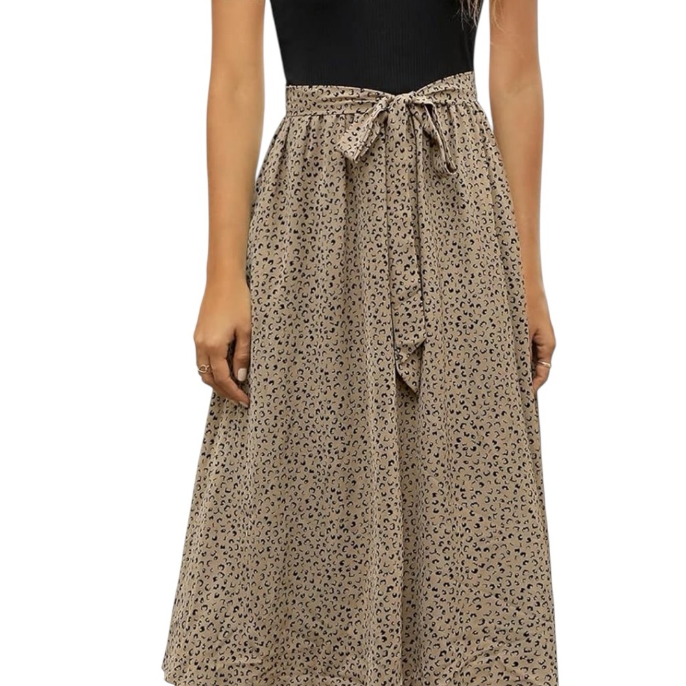 Zattcas Leopard Print Midi Dress Tie Waist Size XL